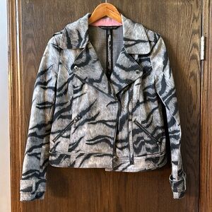 White House Black Market Gray/Black Stripe Moto Jacket. Size 8